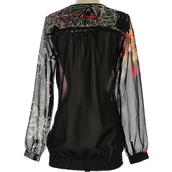 Desigual Black Red Floral Long Sleeve Blouse Women's Small - Picture 2 of 6